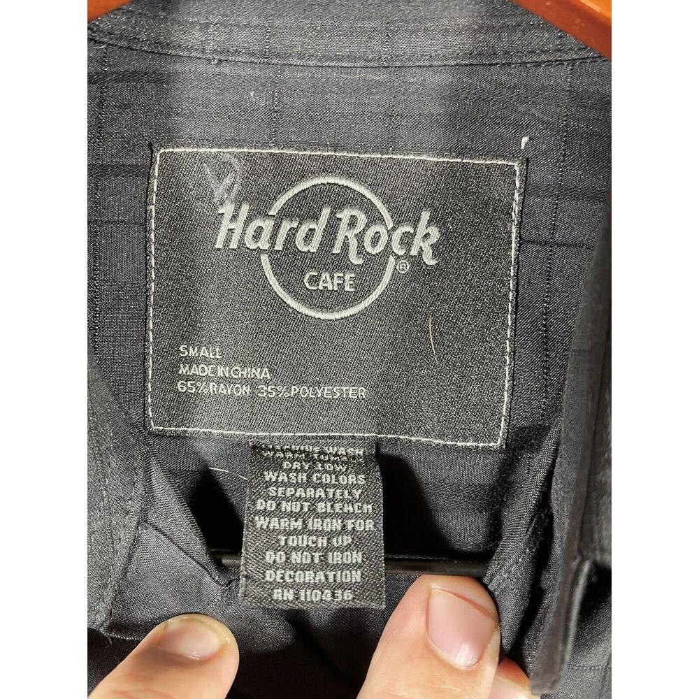 Hard Rock Cafe Button Up Shirt Men's Small Black Short Sleeve Houston Casual Bar - Picture 5 of 9
